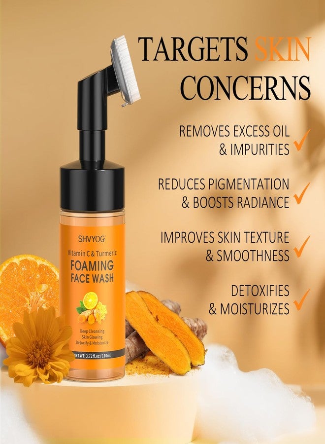 SHVYOG Vitamin C Turmeric Face Wash, Turmeric Foaming Facial Cleanser for Dark Spot, Uneven Skin Tone, Skin Cleansing, Moisturizing, Exfoliating Facial Cleanser with Brush,Unisex - Image 3